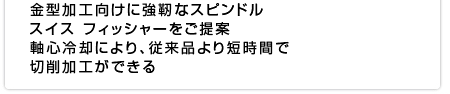 金型加工に向けに強靭なスピンドルスイス フィッシャーをご提案 軸心冷却により、従来品より短時間で切削加工ができる